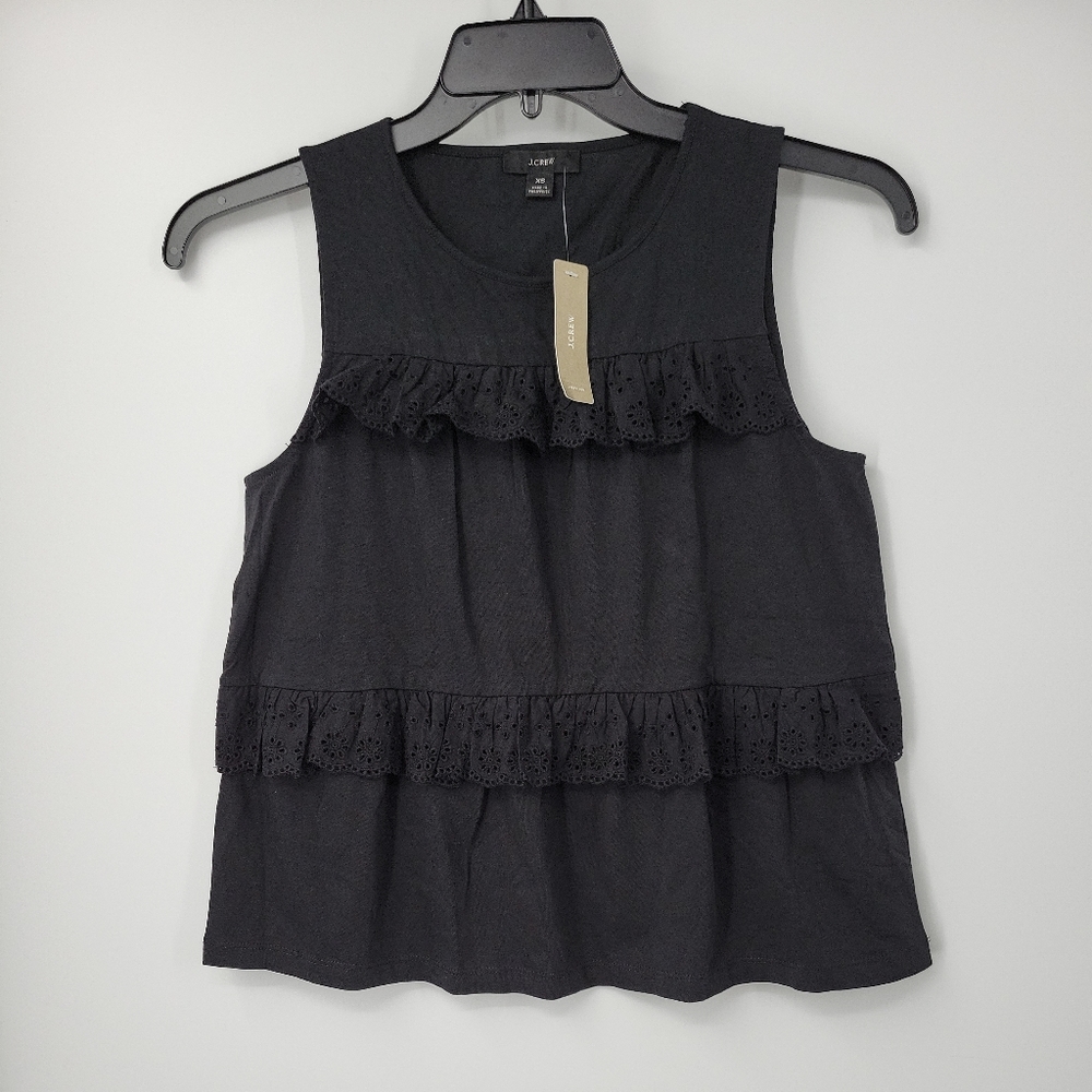 NEW J. Crew Tiered Eyelet Ruffle Tank Top Black Women's Size XS - Picture 2 of 7